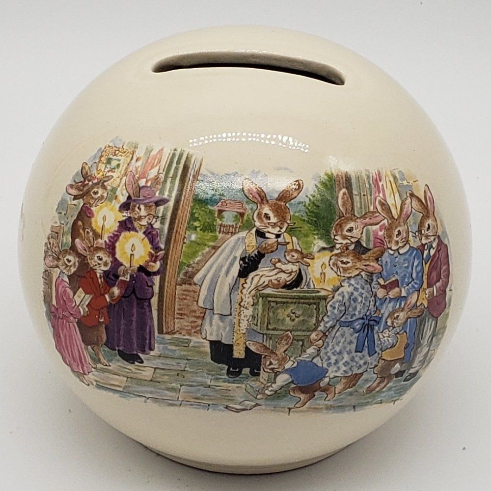 Royal Doulton Vintage 1988 Bunnykins Christening Money Ball Bank